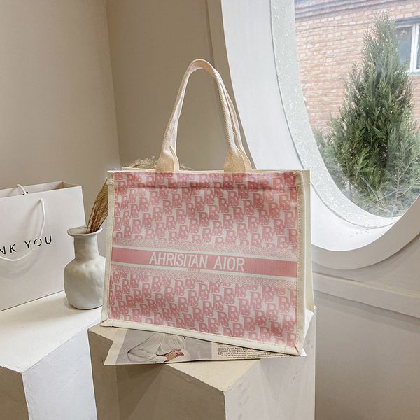 

printed canvas 2021 summer fashion large capacity one shoulder tote bag letter portable shopping bag