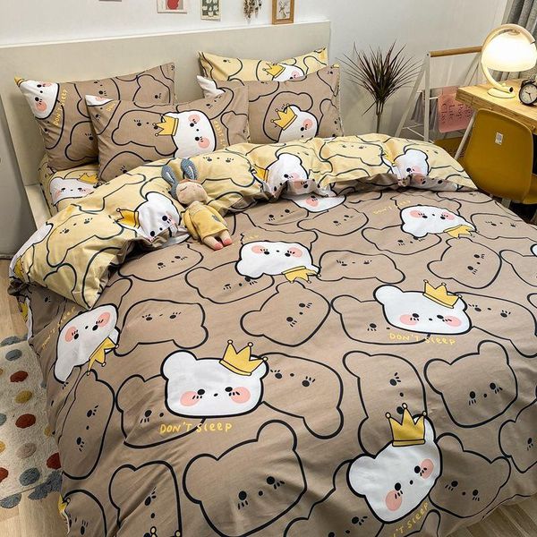 

bedding sets bear printing 4pcs set cute children duvet cover super soft luxury 220x240 bed linens
