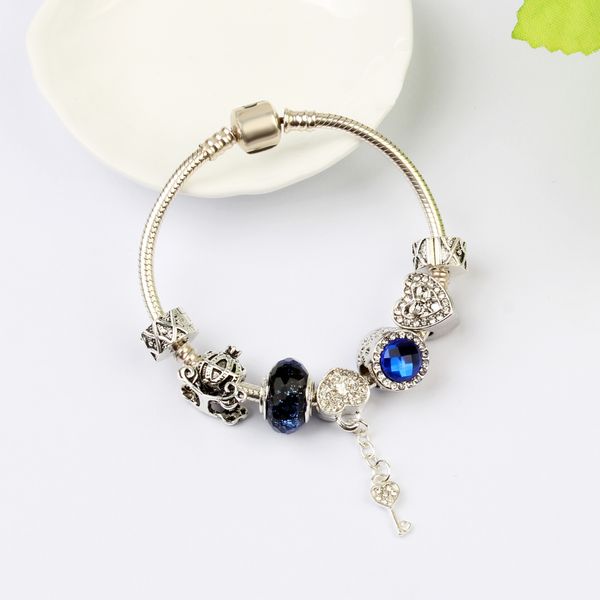 

magic beaded strands 925 bracelet with silver love key pendant as a diy jewelry gift, Black