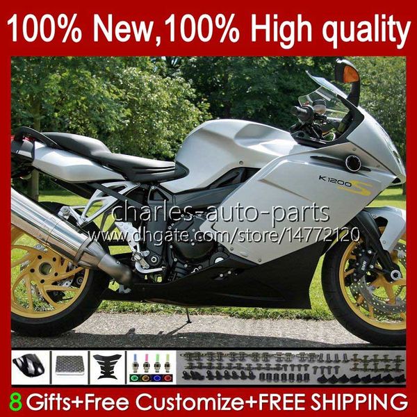 Fairings + Tank Cover para BMW K1200 K 1200 S 1200S K1200S 05 06 07 08 09 10 Bodywork 28No.17 K-1200S 2005 2006 2007 2009 2009 2010 K1200-S 05-10 Motocicleta Prata Bodys Blk