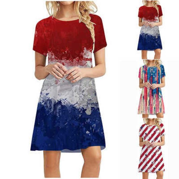 

women's flag print dress independence day round neck, Black;gray