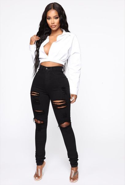 

black ripped fashion skinny women jeans stretch denim pencil pants street casual trousers xs xl quality, Blue