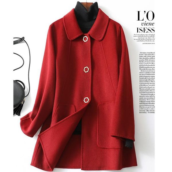 

women's wool & blends 2021 autumn and winter double-sided cashmere coat leisure atmosphere woolen 100 style, Black