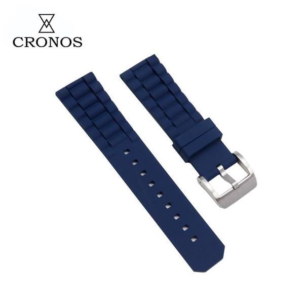 

watch bands cronos parts silicone strap waterproof 22mm stainless steel brushed tongue buckle wave shape with blue, Black;brown