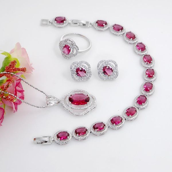 

earrings & necklace 925 sterling silver jewelry rose zircon white cz sets for women wedding necklace/earrings/bracelet/pendant/ring