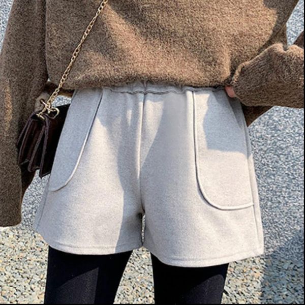 

autumn womens shorts winter woolen women elastic high waist a line wide leg warm loose casual black boots, White;black