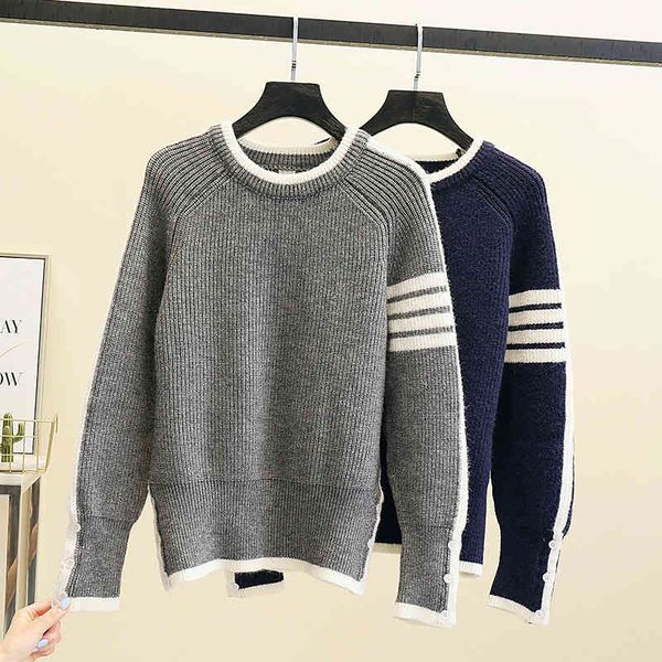 

women's sweaters autumn winter loose knitted sweater women new color block striped ladies jumpers oversized warm female pullovers, White;black