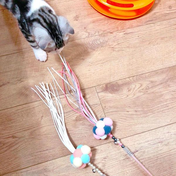 

cat toys 1pcs beautiful handmade tassel feather ball funny toy interactive stick pet supplies brand high quality