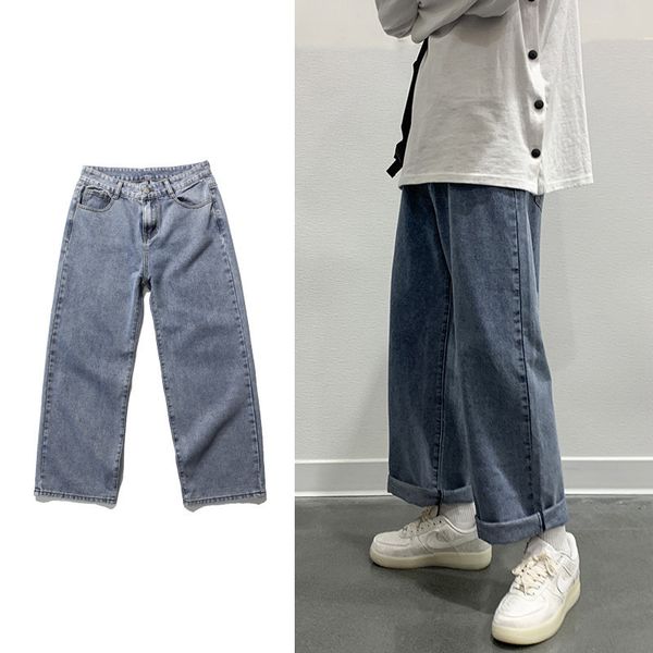 

men's jeans straight streetwear cargo casual pants loose baggy dark blue denim trousers man new style n7cx