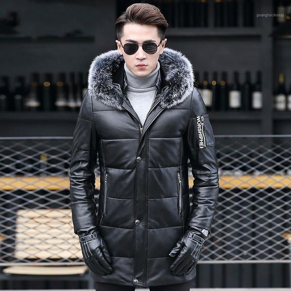 

men's leather & faux 2021 sheepskin genuine jacket men warm winter duck down coat jaqueta de couro j16-hf1612-1 yy742, Black