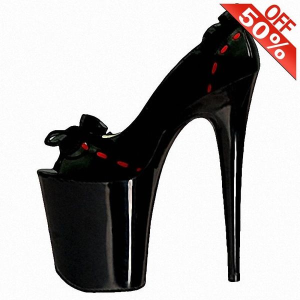 

dress shoes peep toe shallow hollow riband butterfly 8 inches elegant super high heeled 20cm women's pumps thick platform novelty, Black