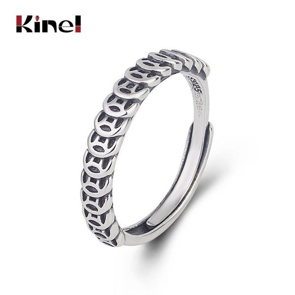 

cluster rings kinel ethnic 925 sterling silver coin ring female vintage punk personality simple open adjustable jewelry, Golden;silver