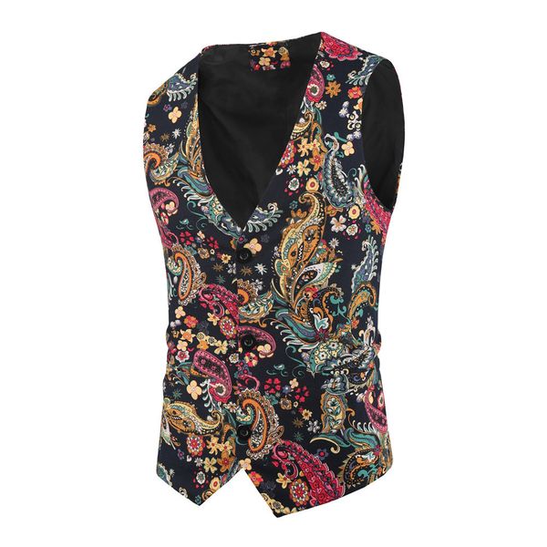 

fashion vest mj002 casual men's national style floral print slim, Black;white