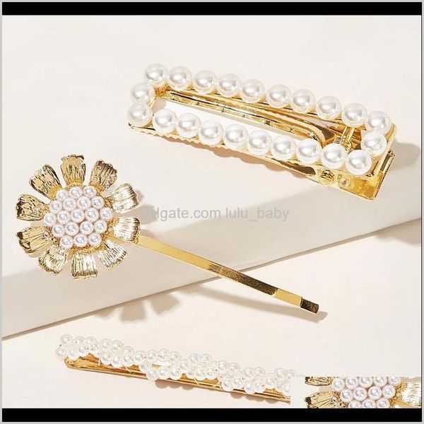 

3pcs/set simple retro geometric hairpins fashion women pearls bangs hair clips gold and silver side clip barrettes headwear jewelry gi ecz0j