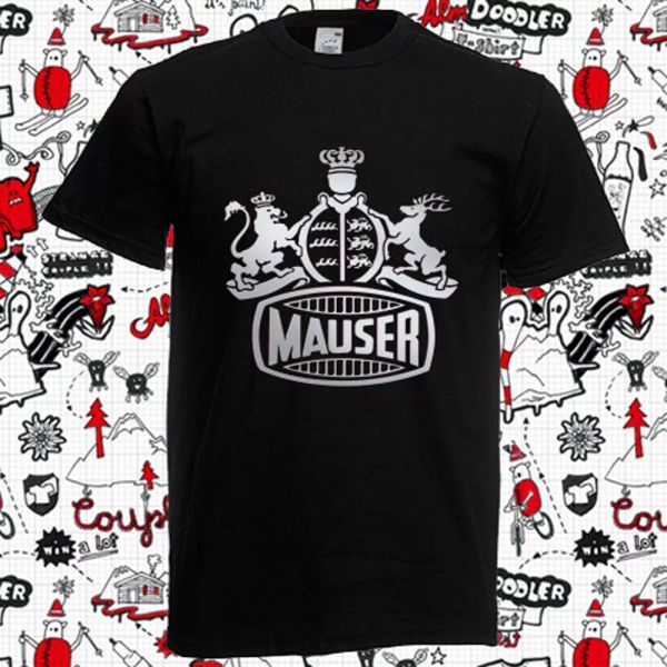 

new mauser gun firearms logo men's black t-shirt size s to 3xl, White;black