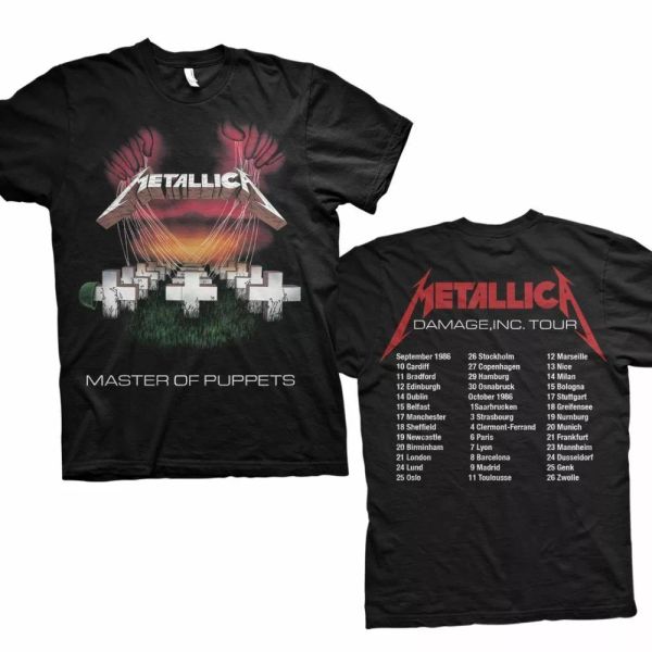 

metallica t shirt master of puppets european tour 86 official black metal mop, White;black