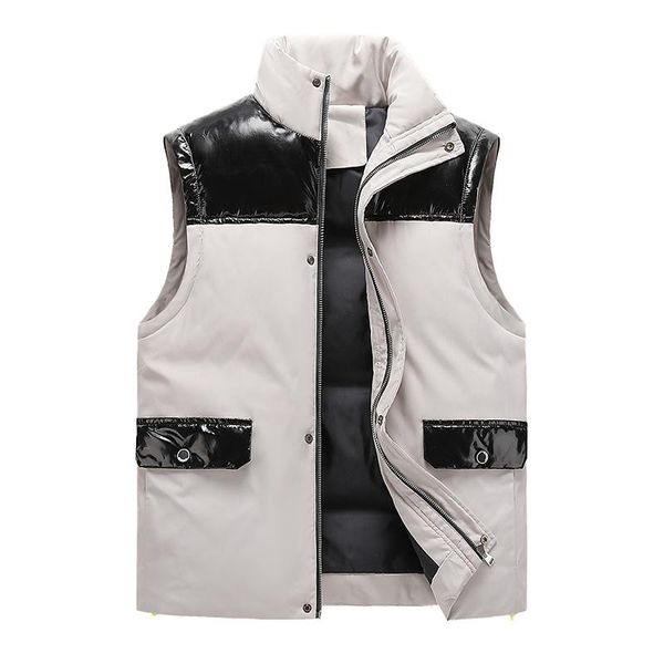 

men's vests pu vest jacket men winter sleeveless coats warm windproof clothing homme patchwork casual print masculine, Black;white