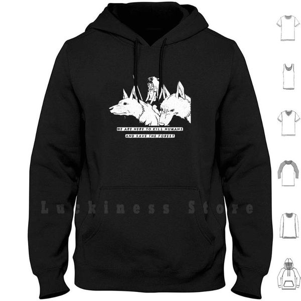 

princess mononoke kill humans save the forest hoodies wolves men's & sweatshirts, Black