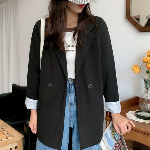 

women's suits & blazers elegant black blazer women notched long sleeve solid minimalist female fashion buttons casual jacket spring aut, White;black