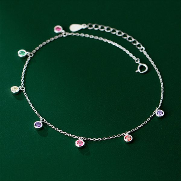 

925 sterling silver adjustable tassel zircon round bead charm anklet bracelet for women party beach jewelry for women girls, Red;blue