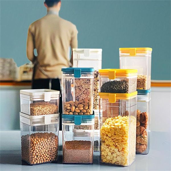 

storage bottles & jars kitchen box sealing food preservation plastic fresh pot container vacuum transparent airtight organizer sugar rice co