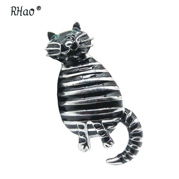 

pins, brooches rhao cute black enamel cat for women gils dress cardigan jewelry buckles green eyes fat brooch pins hijab gift, Gray