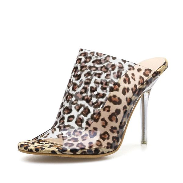 

transparent metal high-heeled slippers 11 cm shoes murz female fish mouth summer ladies crystal leopard, Black