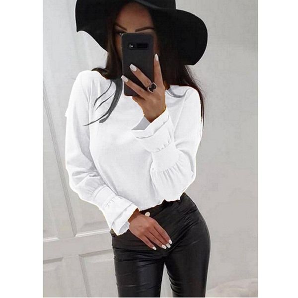 

women autumn winter 2021 solid color long sleeve o-neck loose bottoming shirt fashion casual splice shirts ladies women's blouses, White