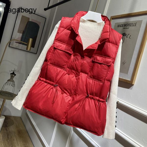 

women's vests lagabogy 2021 autumn ultra light 90% white duck down vest women short windproof lightweight warm waistcoat female sleevel, Black;white