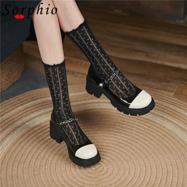 

dress shoes summer mixed color chunky heel pumps for girls fashion concise marry jane woman buckle strap korean 2021 arrival, Black