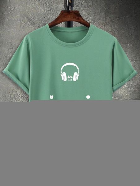

extended sizes men headphone and letter graphic tee z6ya#, White;black