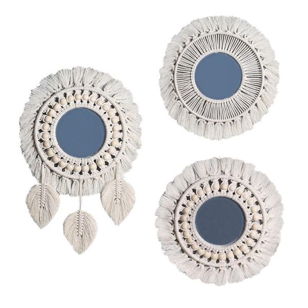 

mirrors 20rc nordic bohemian handmade woven hanging wall mirror with macrame fringe tassel braided cotton rope antique tapestry