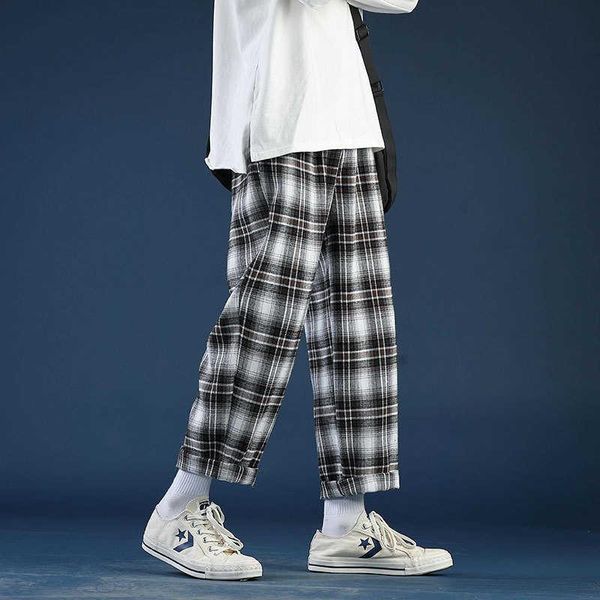 

men's pants net red plaid korean fashion inschao casual capris, Black