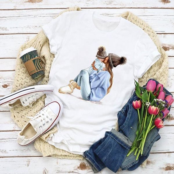 

graphic cartoon mom mama fashion women t shirt 90s printing summer lady clothes womens clothing tee female, White