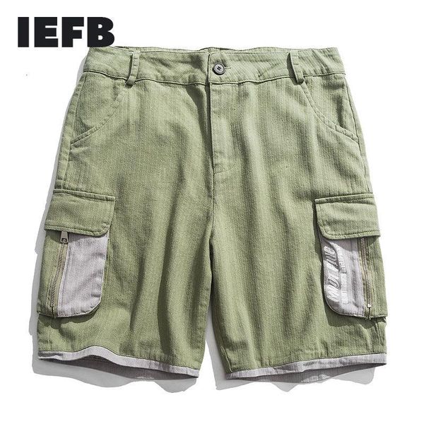 

men's shorts iefb 2021 contrast color double pockets cargo for men summer fashion cotton wide leg loose causal 9y7394, White;black