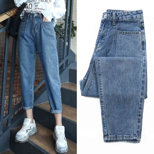 

baggy jeans women deep blue slim denim trousers casual harem capris autumn high waist for 10729 210508