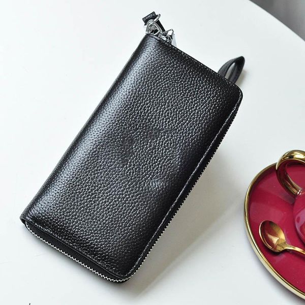 

card holders genuine leather men clutch bag fashion women's wallet large capacity ladies holder casual long zipper phone, Brown;gray