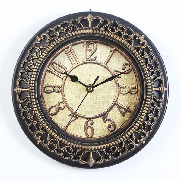 

wall clocks 12inch round mute clock european style retro living room bedroom kitchen antique golden copper factory wholesale