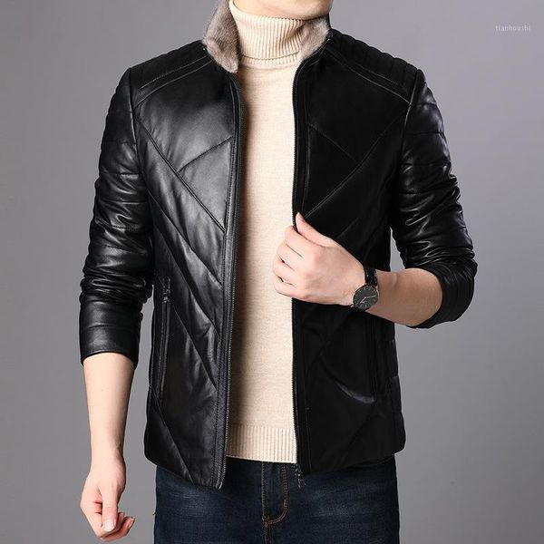 

men's leather & faux clothing autumn / winter 2021 business casual zipper standing collar sheepskin fur coat down jacket, Black