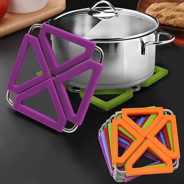 

mats & pads 5 pack silicone trivet mat expandable pot holder with stainless steel frame,kitchen coasters placemat for pans bowls