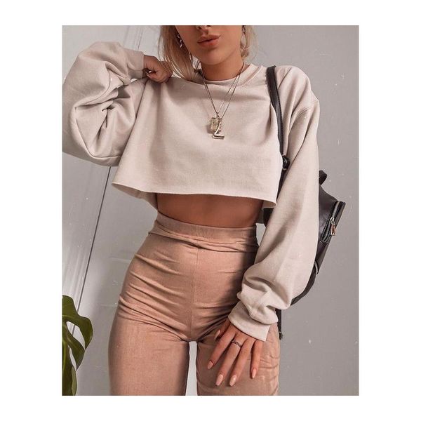 

women's t-shirt fashion womens all-match long sleeve ladies jumper crop sports pullover youth, White