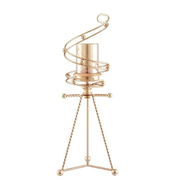 

candle holders 1pc iron glass holder stand home decor elegant candlestick(golden)