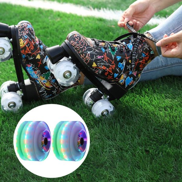 

bike lights 2pcs pu wheels luminous roller skating skates accessories with bearing