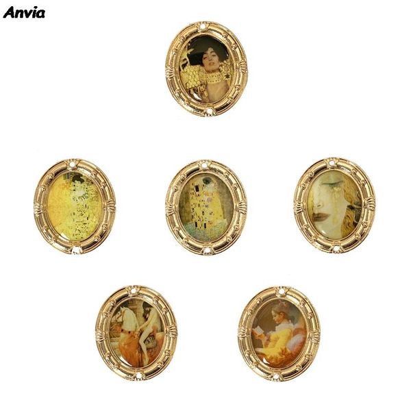 

pins, brooches the kiss gustav klimt art paint brooch collar pins portrait po handcrafted jewelry retro accessories gold gifts for friend, Gray