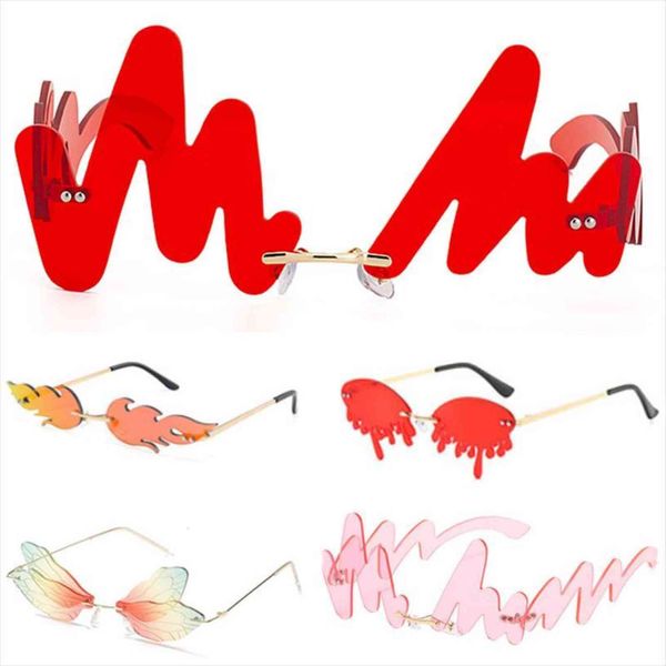 

fashion rimless sunglasses women brand funny n shaped red wave sun glasses for woman vintage oculos feminino, White;black