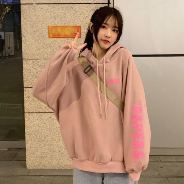 

women's hoodies & sweatshirts plus velvet sweatshirt women korean style loose autumn winter 2021 all-match jacket oversize kawaii cloth, Black