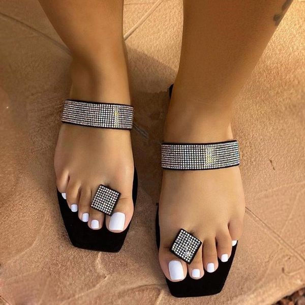 

summer flat crystal flip flops slippers woman shoes non-slip breathable women's footwear zapatos de mujer sandal, Black
