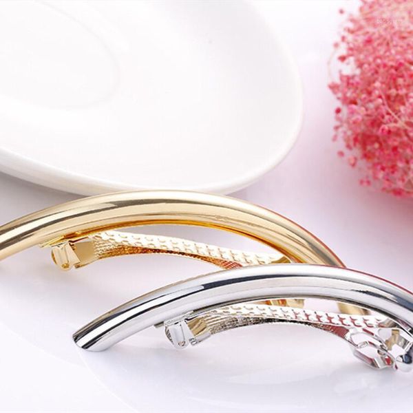 

1pc beautiful gold silver color metal long hair clips / plain large hairpin bow women accessories1