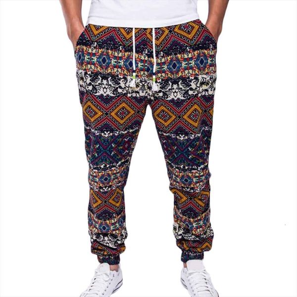 

harem national style printed drawstrings women pants cotton linen drawstring pockets size plus casual men long trousers, Black