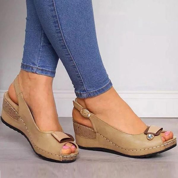 

sandals summer wedges women peep toe roman shoes ankle buckle platform large size casual sandalias mujer, Black